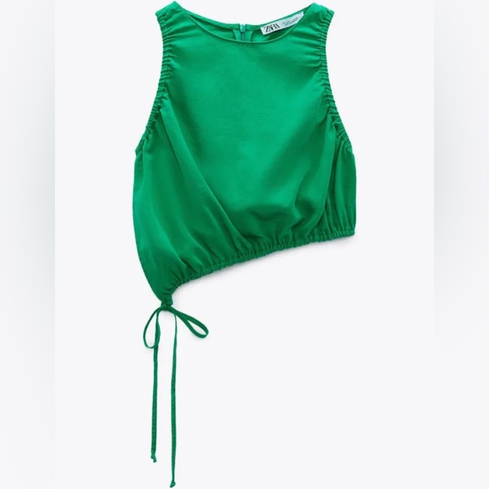 ZARA Asymmetric Crop Top in Kelly Green